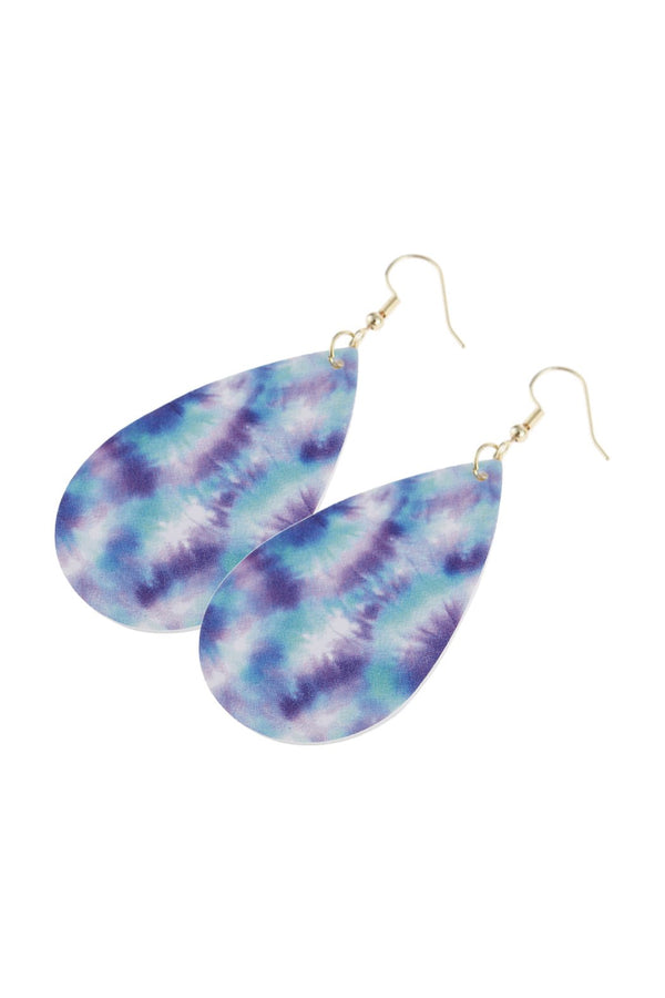 Hde2904 - Abstract Blue Violet Printed Leather Teardrop Hook Earrings