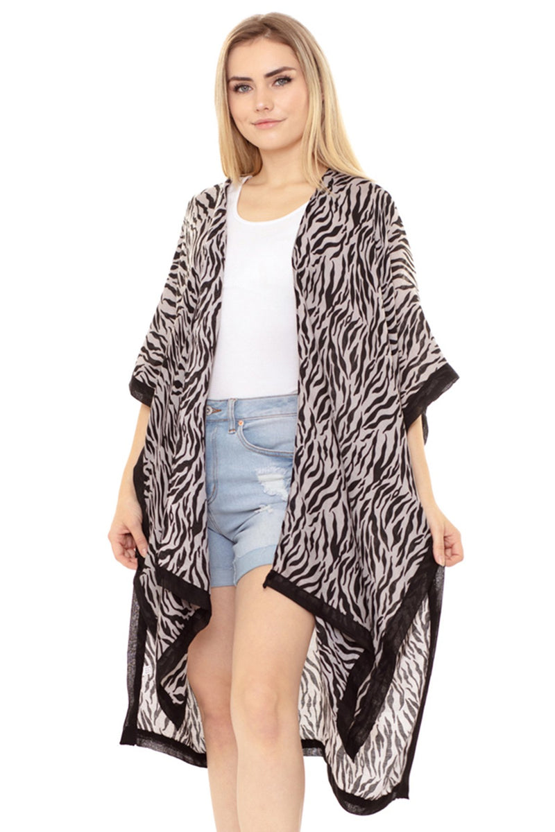 Ms0159gr - Gray Tiger Black Trim Kimono