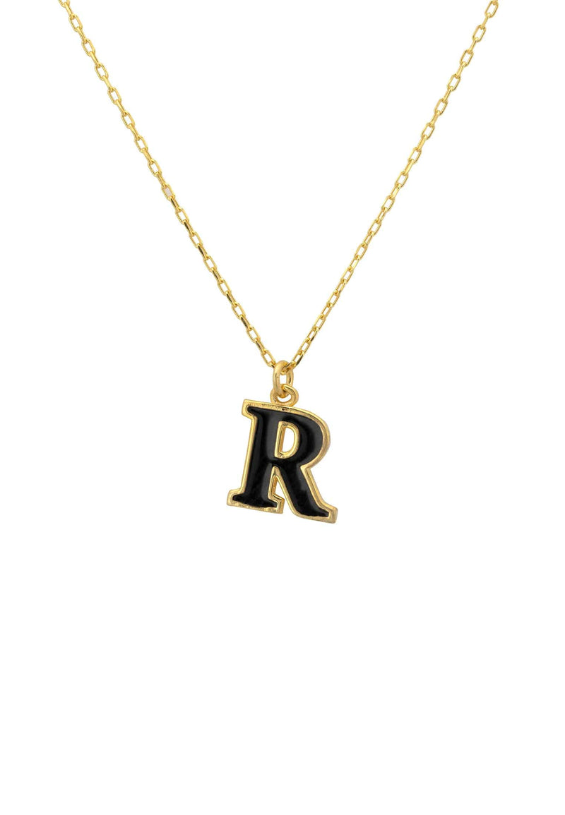 Initial Enamel Necklace Gold R