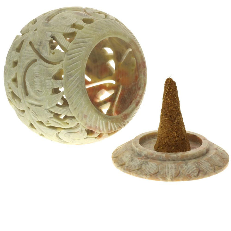 Soapstone Hand Carved Cone Burner & Tea Light Candle Holder