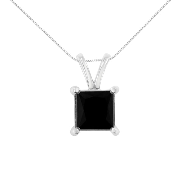 .925 Sterling Silver 1/2 Cttw Treated Black Diamond Solitaire Pendant Necklace (Black)