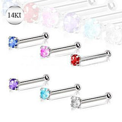 14Kt White Gold Stud Nose Ring With Prong Setting Gem