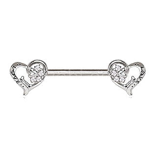 316L Stainless Steel Jeweled Lovely Heart Nipple Bar