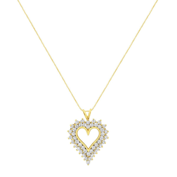 14K Yellow Gold .925 Sterling Silver 4 Cttw Round-Cut Diamond Cluster Heart Pendant Necklace (K-L Color, I1-I2 Clarity)