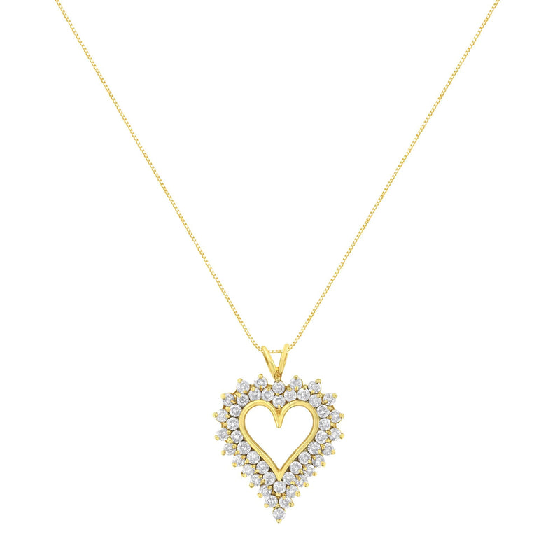 14K Yellow Gold .925 Sterling Silver 4 Cttw Round-Cut Diamond Cluster Heart Pendant Necklace (K-L Color, I1-I2 Clarity)