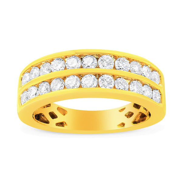 10K Yellow Gold Two-Row Diamond Band Ring (1 Cttw, J-K Color, I1-I2 Clarity) - Size 8