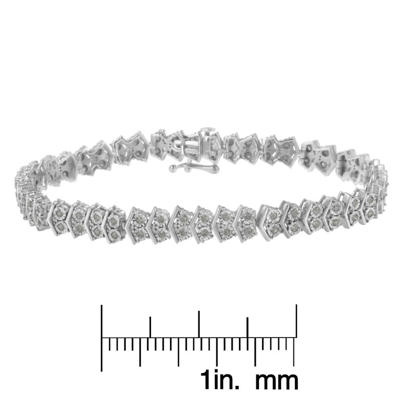 .925 Sterling Silver 1.0 Cttw Diamond "Arrow" Shape Tennis Link Bracelet  -7.25"