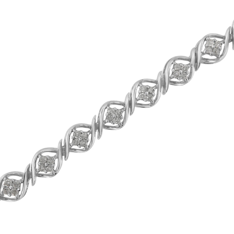 Sterling Silver Diamond Cluster Link Bracelet (1 Cttw, I-J Color, I2-I3 Clarity)