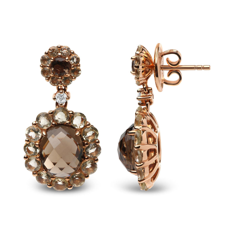 18K Rose Gold Diamond Accent and  Lemon and Oval Smoky Color Quartz Gemstone Dangle Drop Earring (G-H Color, SI1-SI2 Cla