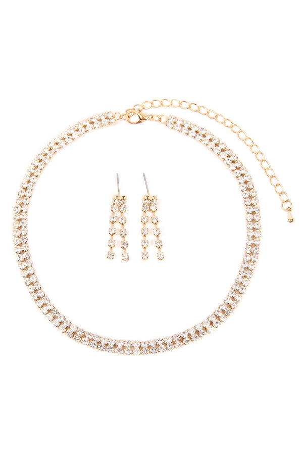 15369 - Double Line Choker Necklace and Earring Set