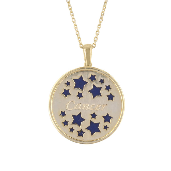 Zodiac Lapis Lazuli Gemstone Star Constellation Pendant Necklace Gold Cancer
