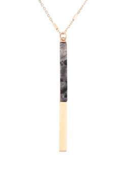 Myn1354 - Natural Stone With Metal Bar Necklace