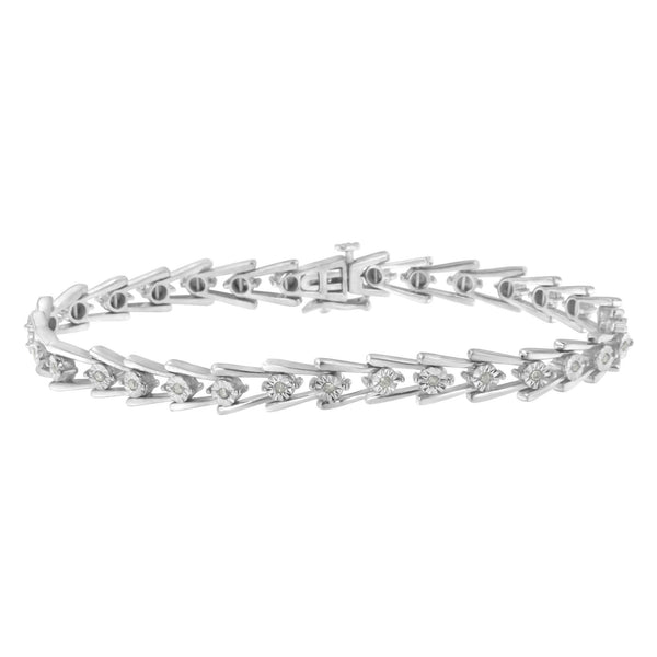 .925 Sterling Silver 1/4 Cttw Miracle Set Diamond Sleek and Open "V"Bracelet (I-J Color, I3 Clarity) -7.5"