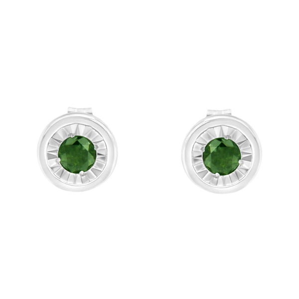 .925 Sterling Silver 1/4 Cttw Round Brilliant-Cut Green Diamond Miracle-Set Stud Earrings (Fancy Color-Enhanced, I1-I2 C