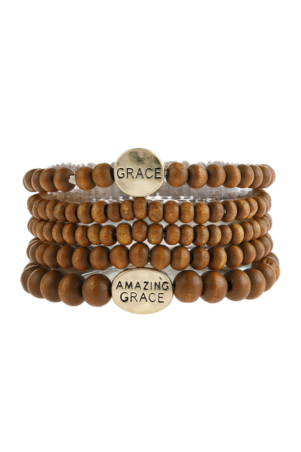 "Grace" Wood Stackable Beaded Bracelet