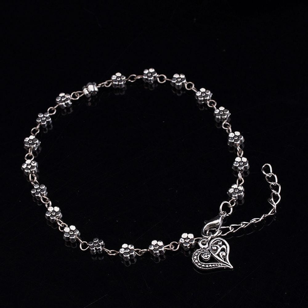 Daisy Flower Anklet Hanging Heart Charm