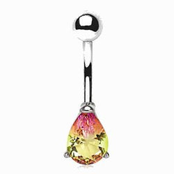 316L Stainless Steel Teardrop Synthetic Watermelon Tourmaline Navel Ring