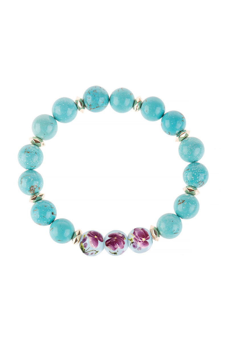 Hdb3227 - Floral Painted Stone Beads Bracelet