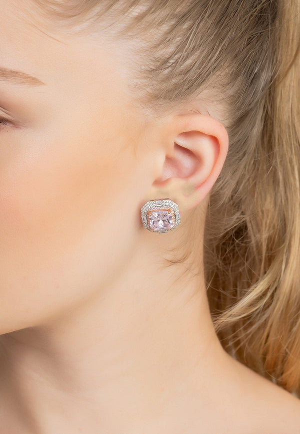 Madeleine Large Stud Earrings Silver Pink Morganite