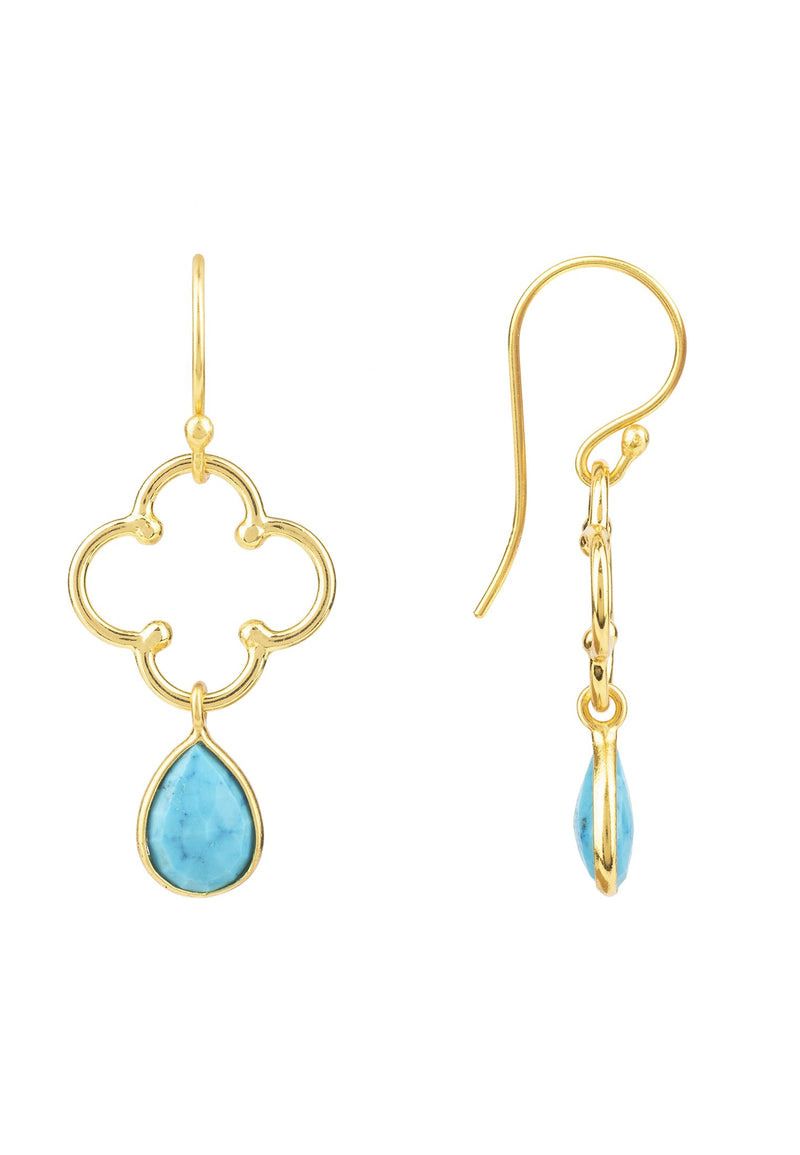 Open Clover Gemstone Drop Earring Gold Turquoise
