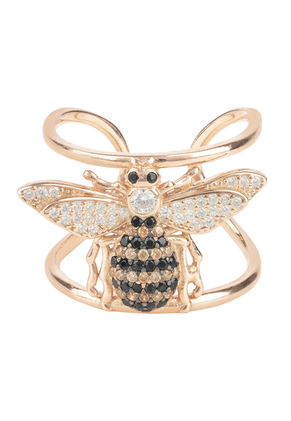 Honey Bee Cocktail Ring Adjustable Rosegold
