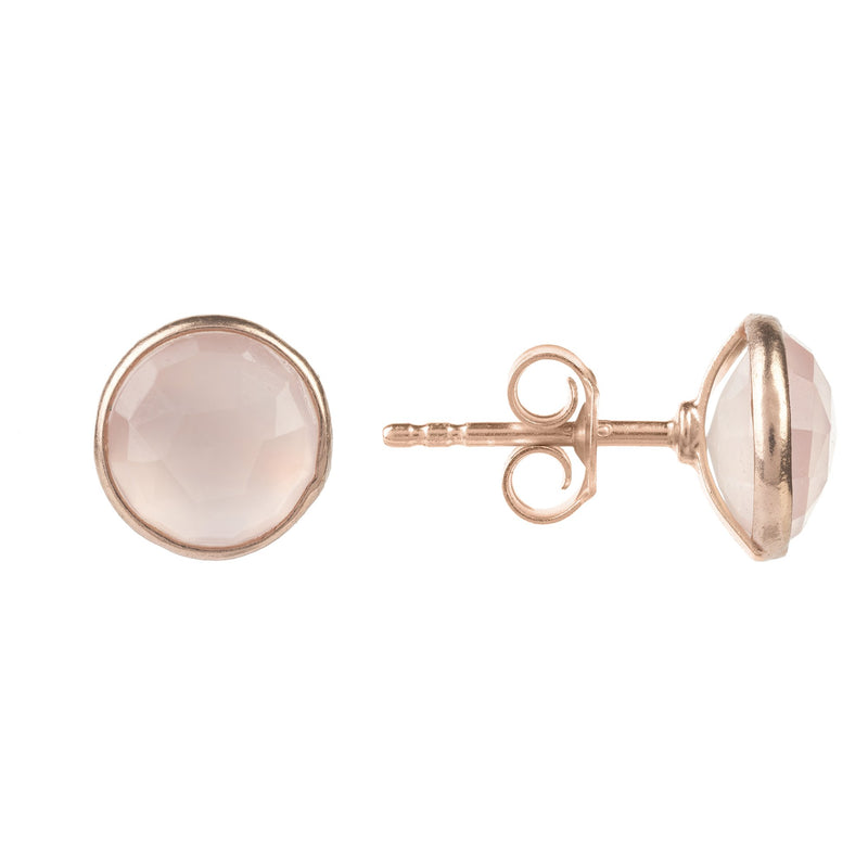 Medium Circle Gemstone Earrings Rosegold Rose Quartz