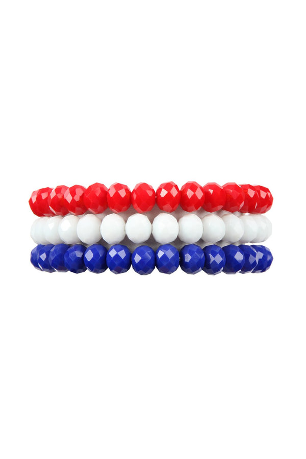 Hdb2258 - Red White Blue Three Glass Beads Stretch Bracelet