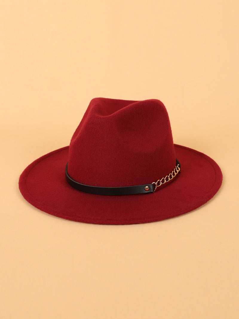 Let's Link Up Belted Chain Fedora Hat (Burgundy)