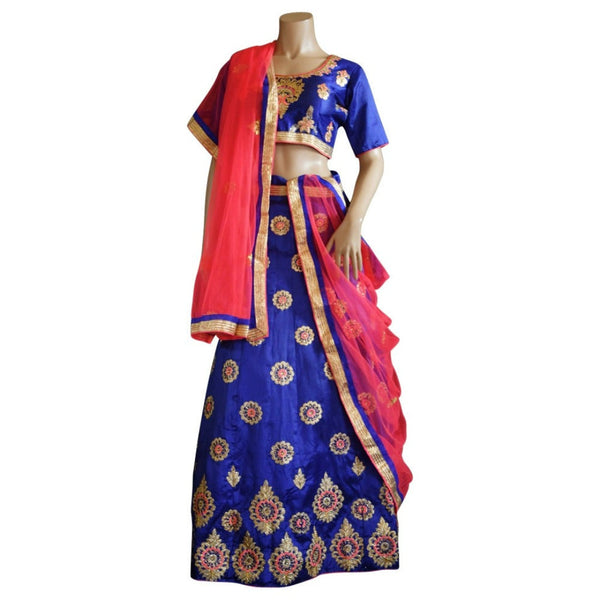 Blue and Pink Embroidered Lehenga