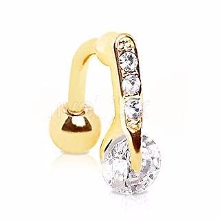 Gold Plated Top Down Round CZ Navel Ring