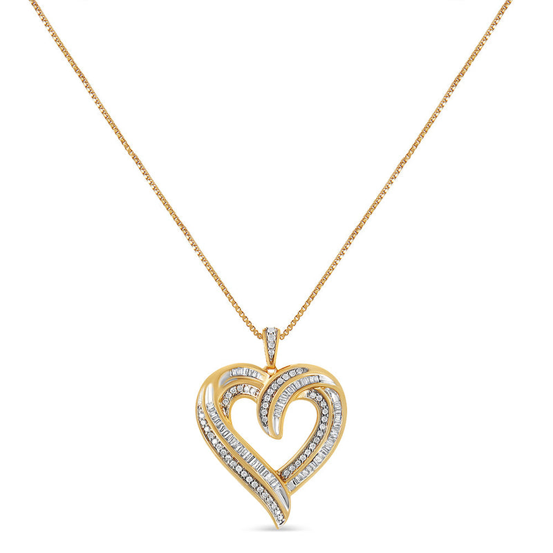 .925 Sterling Silver 3/4 Cttw Round and Baguette-Cut Diamond Open Heart 18" Pendant Necklace (I-J Color, I2-I3 Clarity)