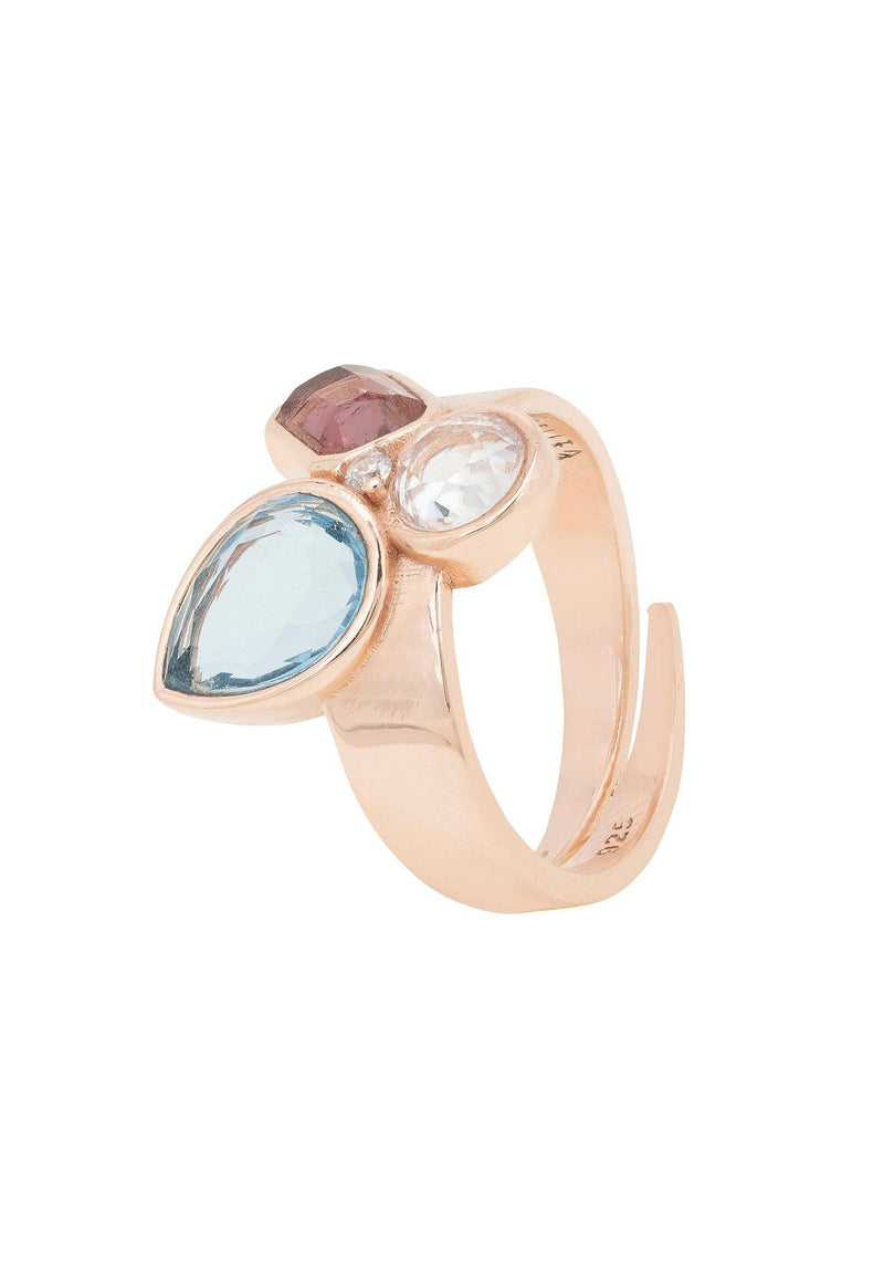 Paris Triple Gemstone Adjustable Ring Rosegold