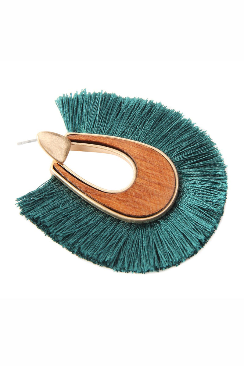 B2e2725 - Wood With Thread Tassel Post Earrings
