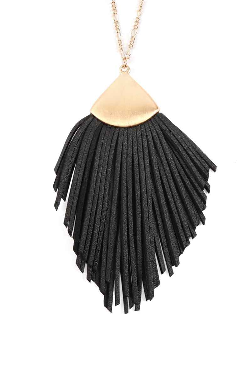 Feather Shape Pu Leather Tassel Necklace