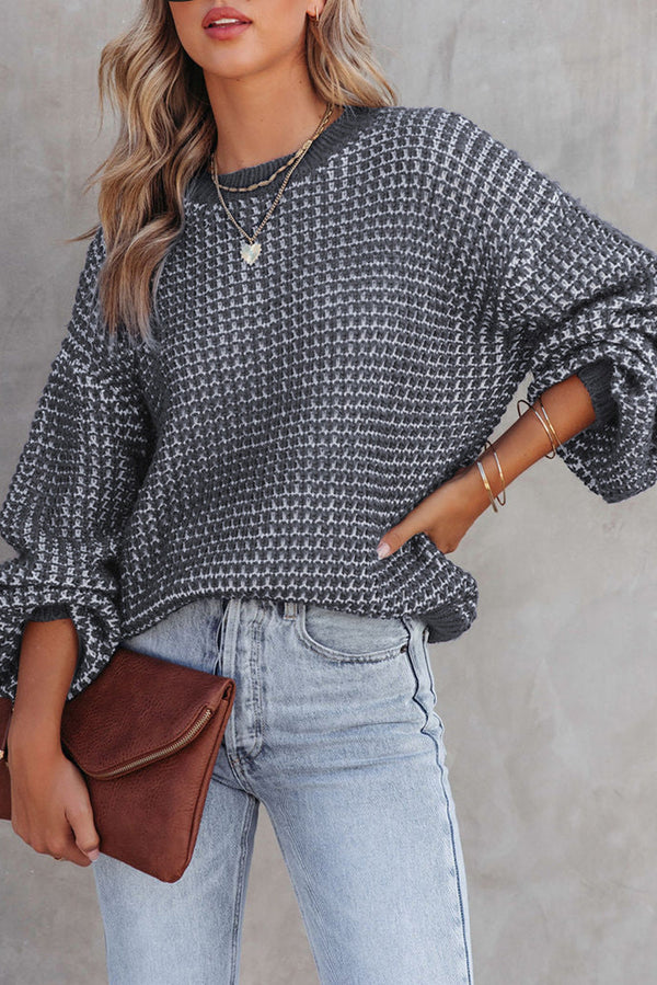 Marley Heathered Knit Drop Shoulder Puff Sleeve Sweater