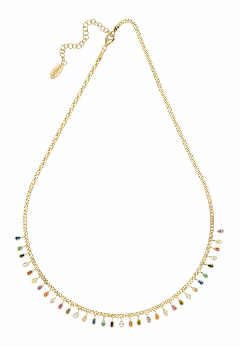 Rainbow Droplets Necklace Gold