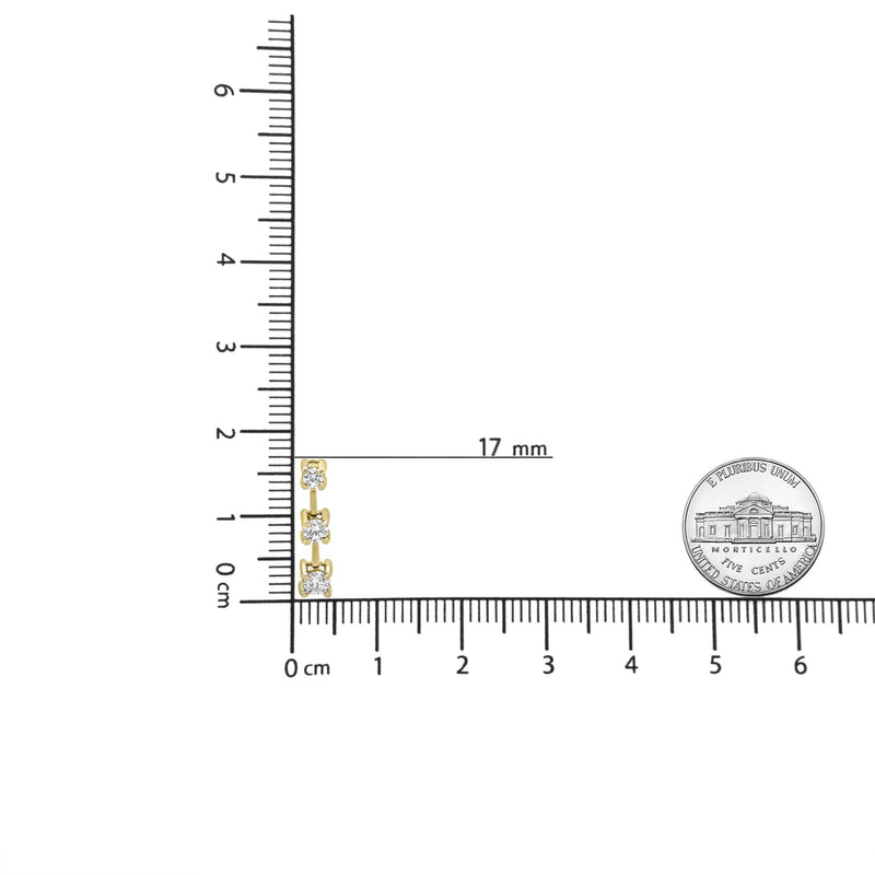 14K Yellow Gold 1/2 Cttw Round Diamond 3 Stone Graduated Linear Drop Past, Present and Future Stud Earrings (H-I Color,