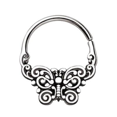 316L Stainless Steel Ornate Butterfly Seamless Ring / Septum Ring