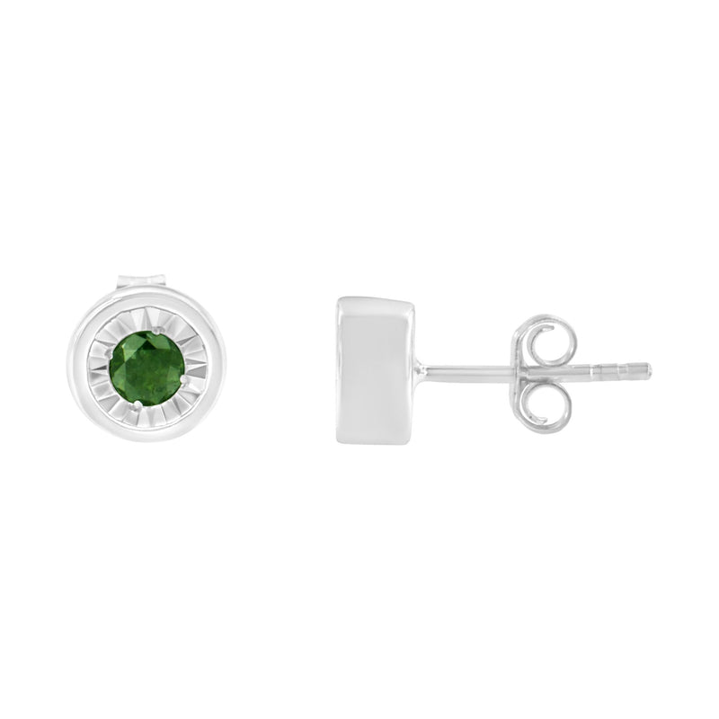 .925 Sterling Silver 1/4 Cttw Round Brilliant-Cut Green Diamond Miracle-Set Stud Earrings (Fancy Color-Enhanced, I1-I2 C