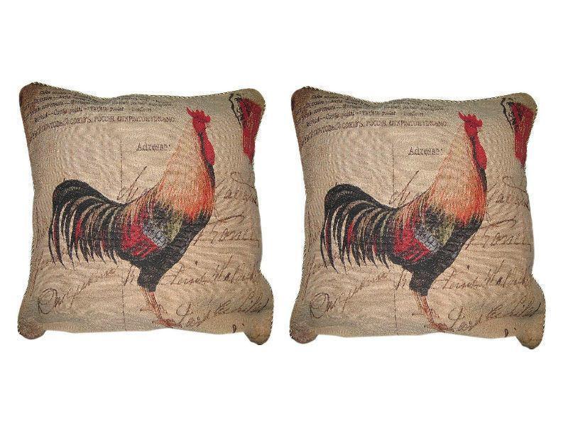 DaDa Bedding Set of Two Glamorous Rooster Throw Pillow Covers w/ Inserts - 2-PCS - 18"