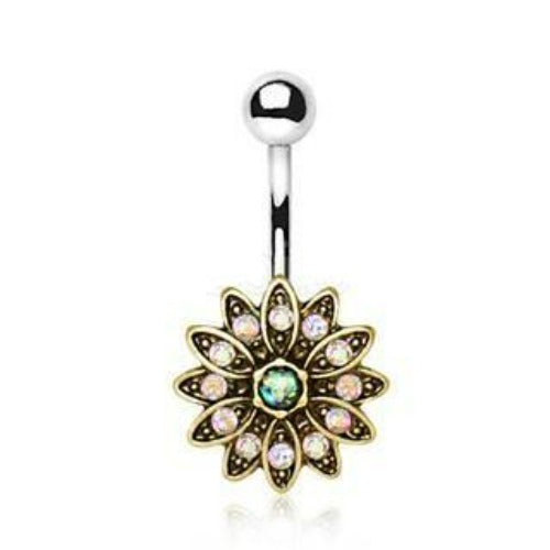 316L Stainless Steel Golden Aurora Floral Navel Ring