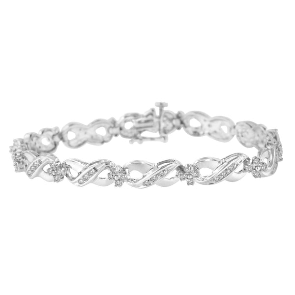 .925 Sterling Silver 1/4 Cttw Prong Set Rose-Cut Diamond Infinity Link Tennis Bracelet (I-J Color, I2-I3 Clarity) - Size