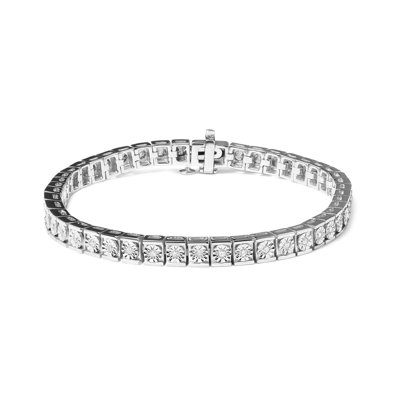 .925 Silver 1/4 Cttw Miracle Set Diamond and Bead Link 7.25" Tennis Bracelet