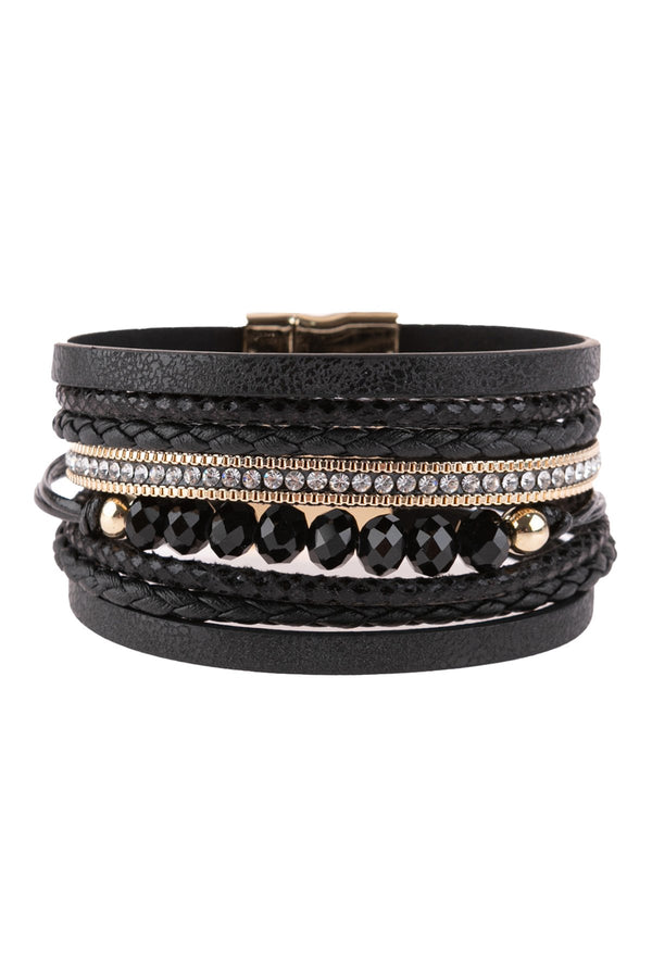 Hdb3237 - Multiline Leather Metallic Bracelet