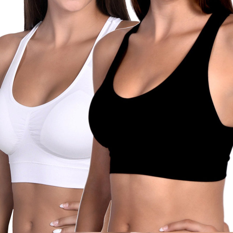 Most Comfortable Racerback Bra 2 Pack Black and White