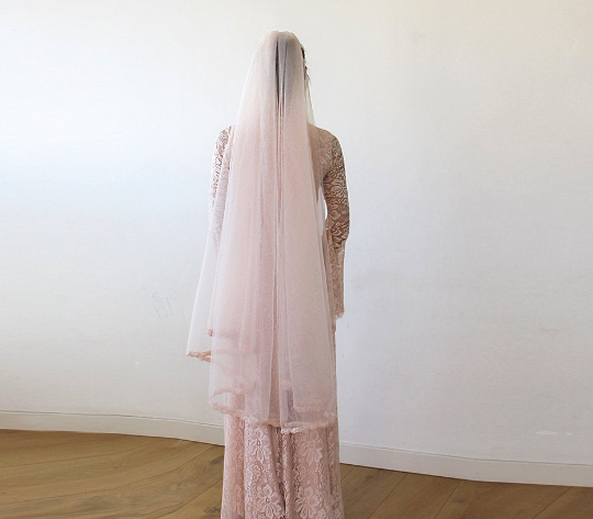Blush Wedding Veil  - Tulle Veil With Lace Trim 4015
