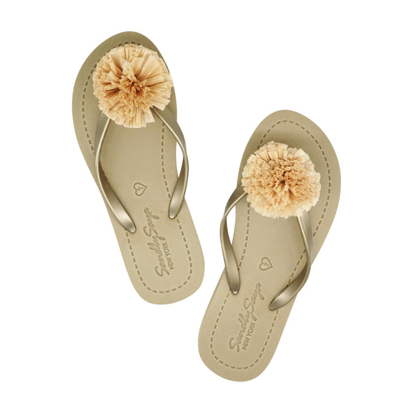 Raffia Pom Pom - Flat Flip Flops Sandal