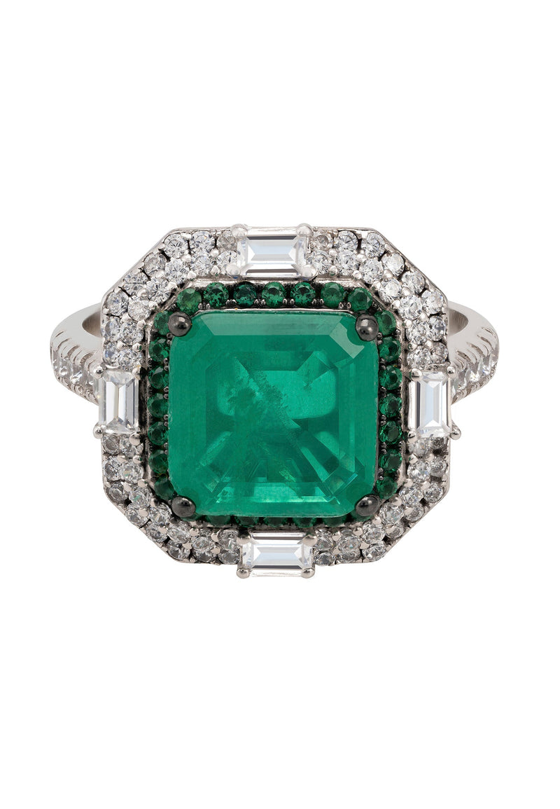 Rosalind Cocktail Ring Silver Colombian Emerald