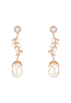 Baroque Pearl Trailing Flowers Earrings Rosegold