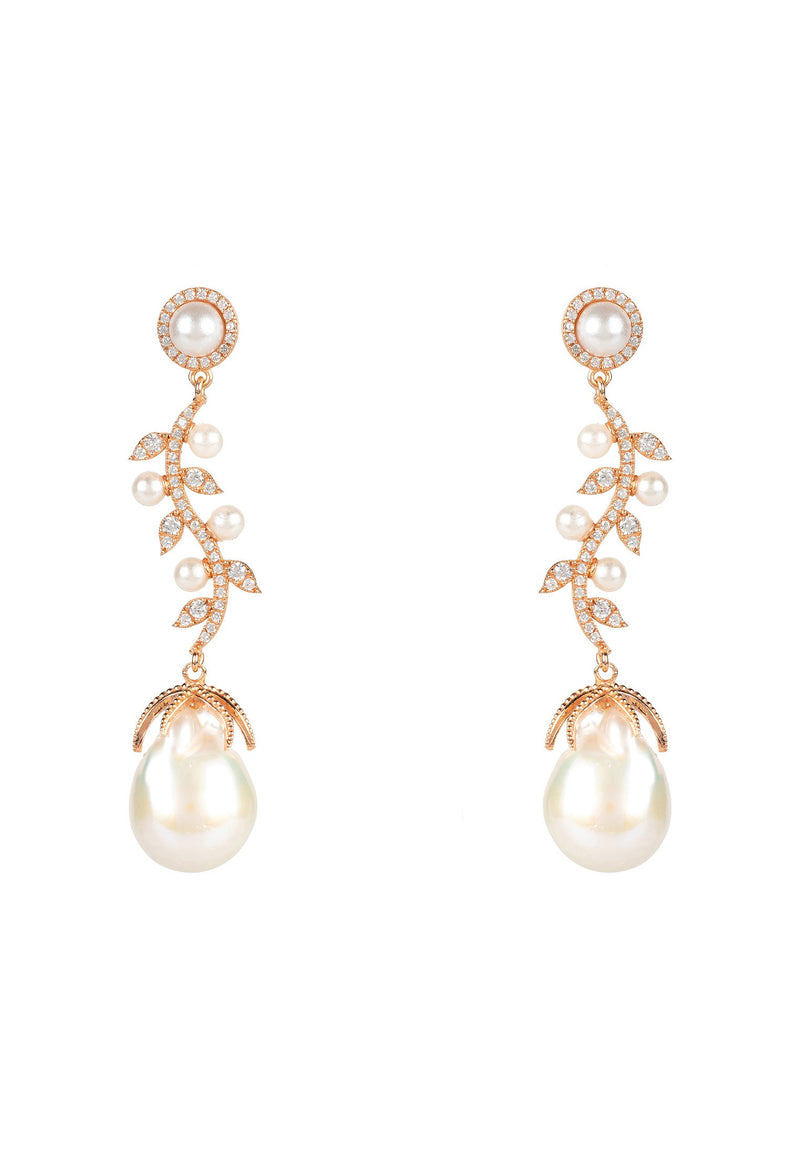 Baroque Pearl Trailing Flowers Earrings Rosegold